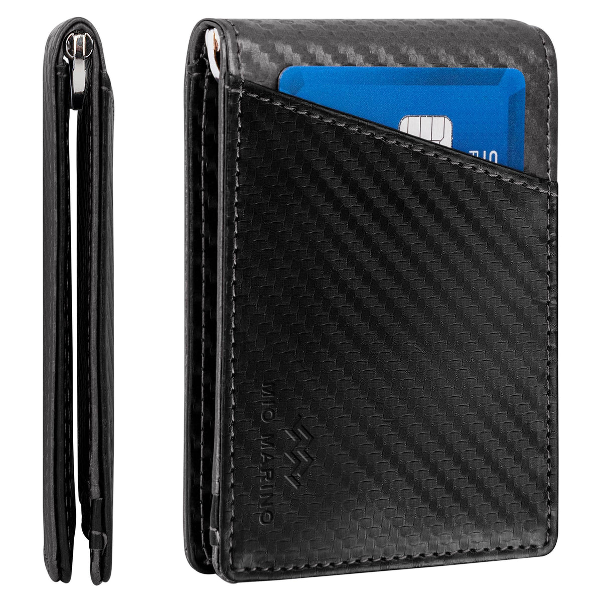 Mio Marino - Men's Slim Bifold Wallet with Quick Access Pull Tab: Carbon Black/Gray - WALLET - synikclothing.com