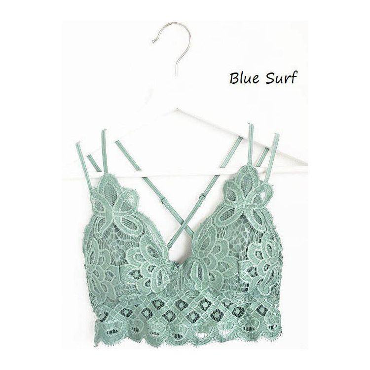 SCALLOPED LACE CAMI BRALETTE: BLUE SURF - - synikclothing.com