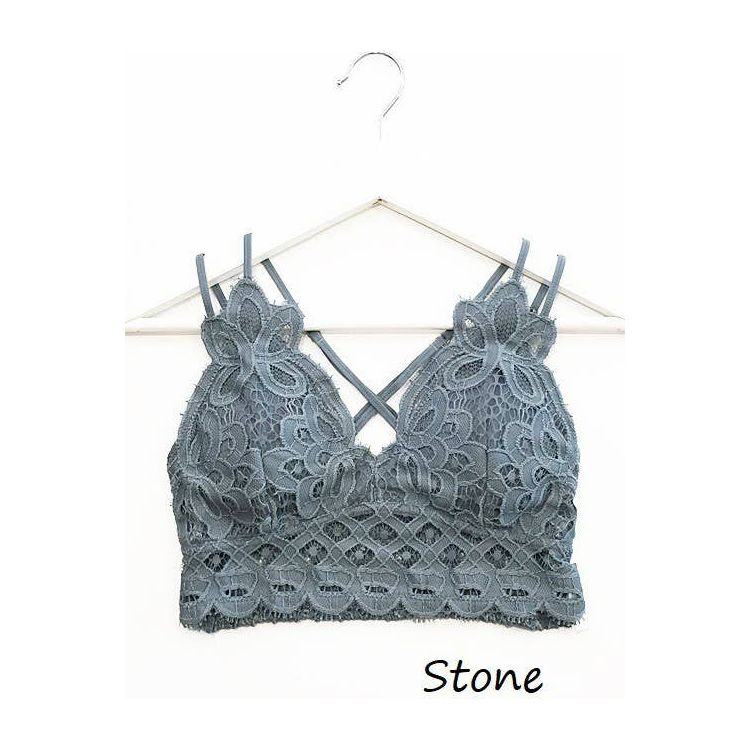 SCALLOPED LACE CAMI BRALETTE: STONE - - synikclothing.com