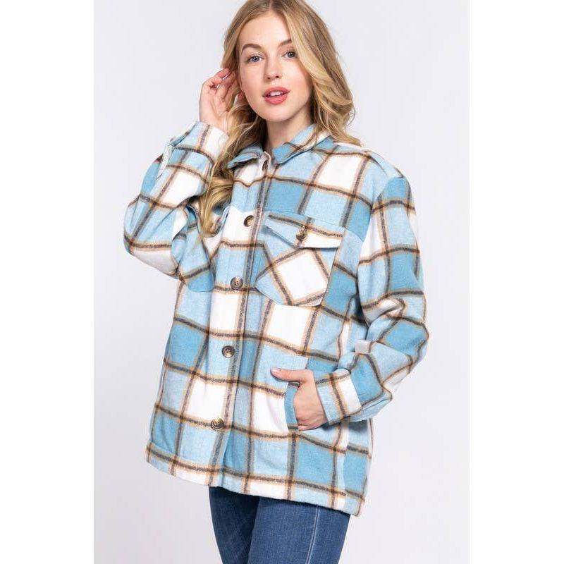 Vanilla Monkey - Brushed Plaid Jacket: BLUE/CREAM - - synikclothing.com