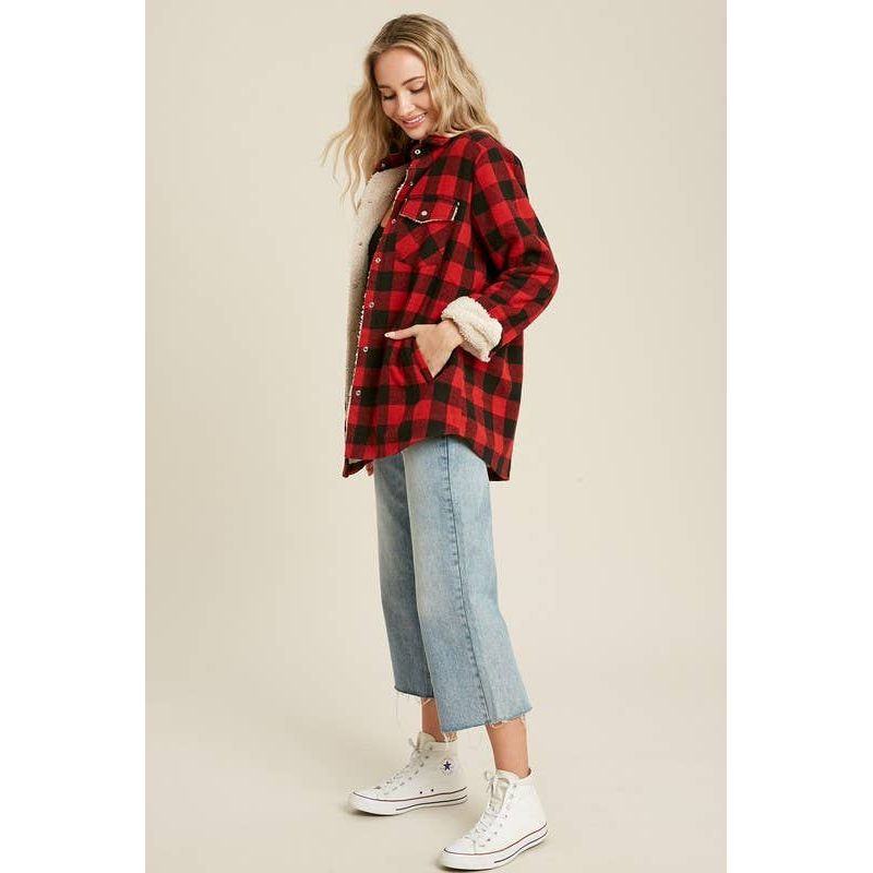 Vanilla Monkey - Buffalo Plaid Sherpa Lined Shacket: RED PLAID - - synikclothing.com